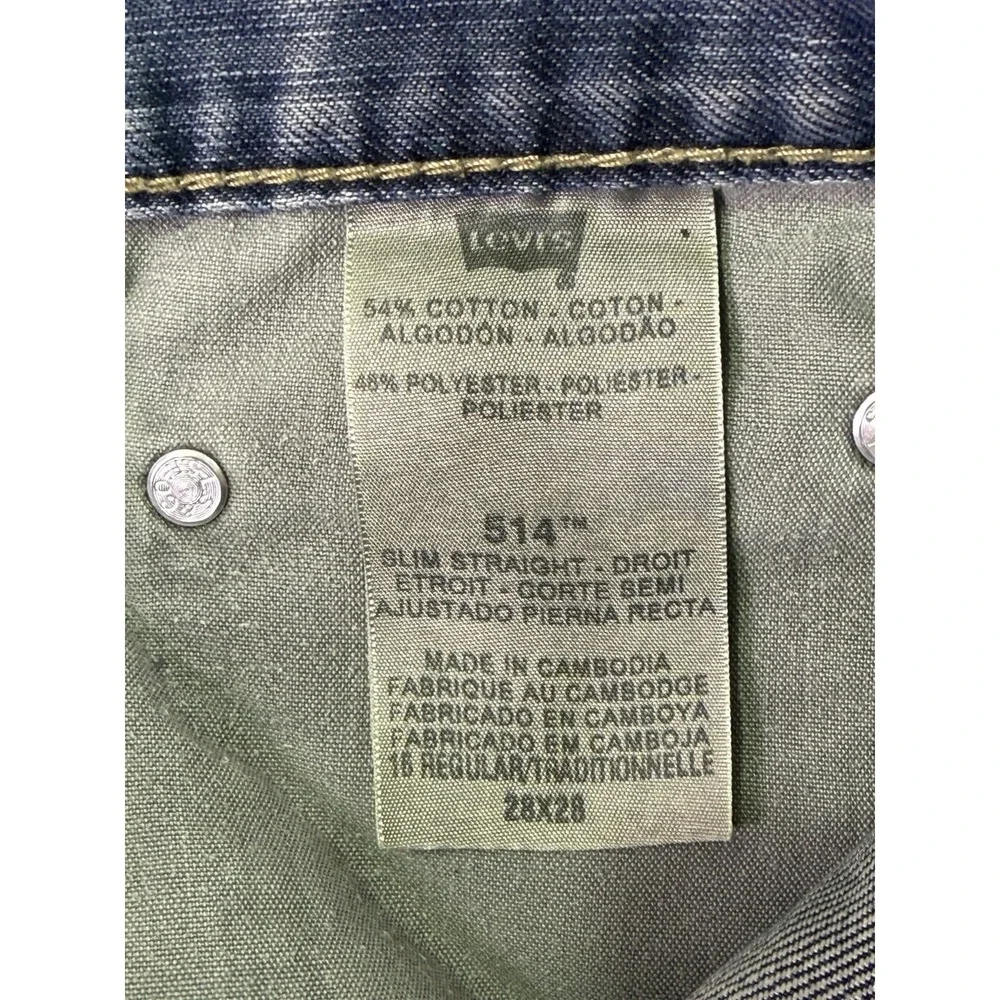 Levis Jeans Youth Boys 28x28 Blue Denim 514 Slim Straight Medium Wash Whiskered